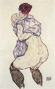 Egon Schiele woman undressing painting